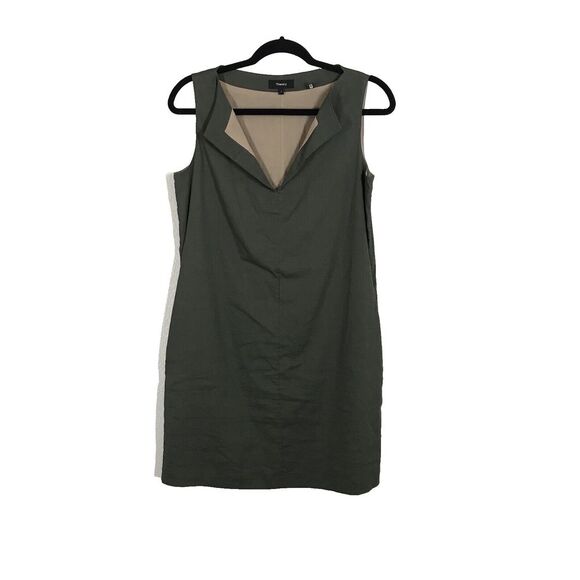 Theory Women's Green Shift Dress Size 2 Stretch V Neck Pockets Career Business - Picture 1 of 10